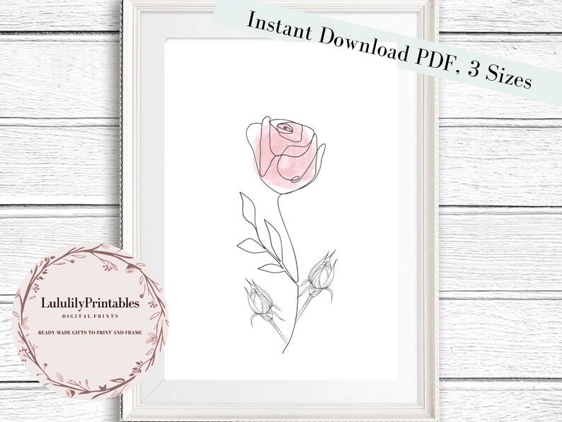 Rose Line Drawing Printable Floral Wall Art - Etsy