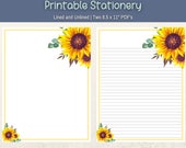 Sunflowers Printable Notepaper, Printable Journal or Letter Pages Lined, Unlined Writing Paper plus matching Envelope Template
