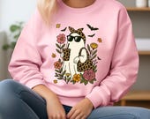 Sassy Boo-Jee Ghost Sweatshirt: Girly Halloween Graphic Top