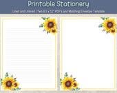Sunflower Stationery Printable Paper, Letter Writing Journal Pages, Sunflower Stationery