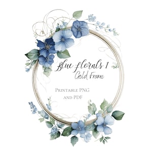 Cornice floreale con fiori blu, Clipart matrimonio, Fiori blu, Cornice ovale, Clipart floreale, Fiori ad acquerello, Cornice floreale