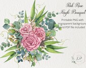 Rose clipart, Pink roses bouquet, Flower clipart, Printable card or invitation design