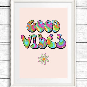 Good Vibes Retro Print: 70s Psychedelic Word Art (PDF)
