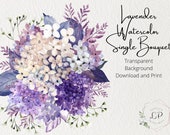 Lavender Flowers Watercolor clipart, Hydrangeas, Mauve Wedding Flowers, Printable card or invitation design