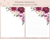 Peonies Pink Purple Letter Paper Printable Floral Lined and Unlined Paper