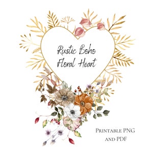 Gouden bloem hart frame, rustieke bloemen clipart, afdrukbare oogst of bruiloft clipart