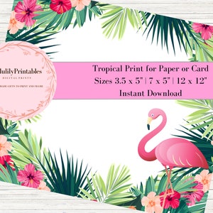 Tropical Flamingo Print Collage Paper Tropical Border Scrapbook paper in 3 US Paper sizes Printable Papers