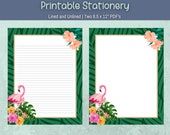 Note Paper Tropical Print Writing Paper Printable Stationery Flamingo Stationery Journal Pages