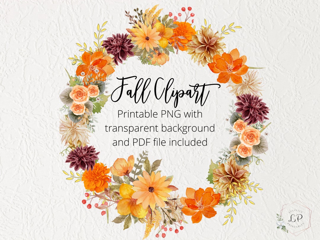 Fall Wreath, Rustic Flower Wreath Printable Floral Clipart - Etsy