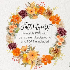 Fall Wreath, Rustic Flower Wreath Printable Floral Clipart