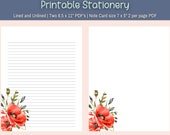 Watercolor Poppy Floral Stationery Printable Writing Paper or Journal Pages