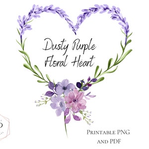 Floral Heart Clipart: Mauve Purple Flower Wreath (PNG, PDF)