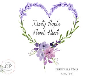 Purple Watercolor Floral Heart Wreath Purple Floral Clip Art Wedding ...