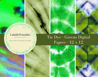 Papiers numériques tie-dye verts, scrapbooking, collages, projets scolaires, téléchargement immédiat