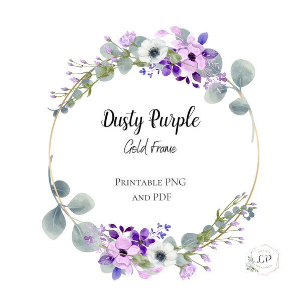 Dusty Purple Flowers Floral Frame Wedding Clipart, Invitation Design Purple Flowers