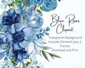 Blue Roses, Roses Clipart, Planer Stickers, Floral Clipart Rose florals