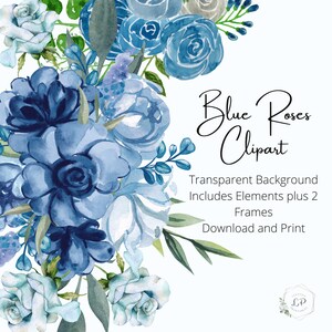 Blue Roses, Roses Clipart, Planer Stickers, Floral Clipart Rose florals