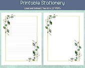 Elegant Floral Printable Writing Paper Green and Gold Frame use for Casual Invites Journal Pages US Letter size