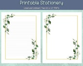 Elegant Floral Printable Writing Paper Green and Gold Frame use for Casual Invites Journal Pages US Letter size