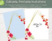 Tropical Invitation Template, Gold Accent Editable Stationery Red Floral Stationery