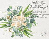 White Rose Bouquet, White Roses, Rose clipart, Floral Clipart, Printable Wedding Graphics