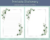 Elegant Floral Printable Writing Paper Green and Silver Frame use for Casual Invites Journal Pages US Letter size