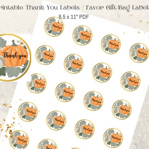 Kürbis Aufkleber, Thanksgiving Runde Danke Tags, druckbare Tags oder Etiketten