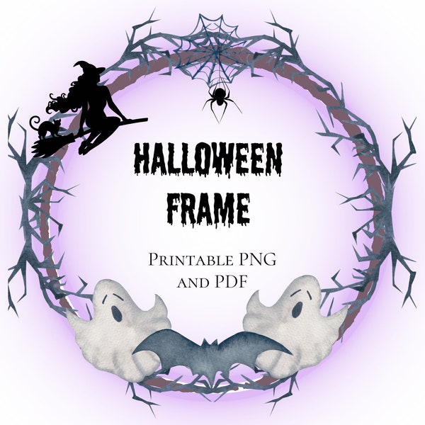 Spooky Halloween Ghost Frame Clipart - Printable wreath Invitation Illustration, perfect for Halloween decor!