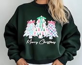 Christmas Tree Sweatshirt: Girly Coquette Style Holiday Top