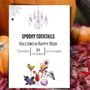 Halloween Party Invitation Template, Cocktails Invite, Editable Halloween Birthday Invitation, Halloween Invitation
