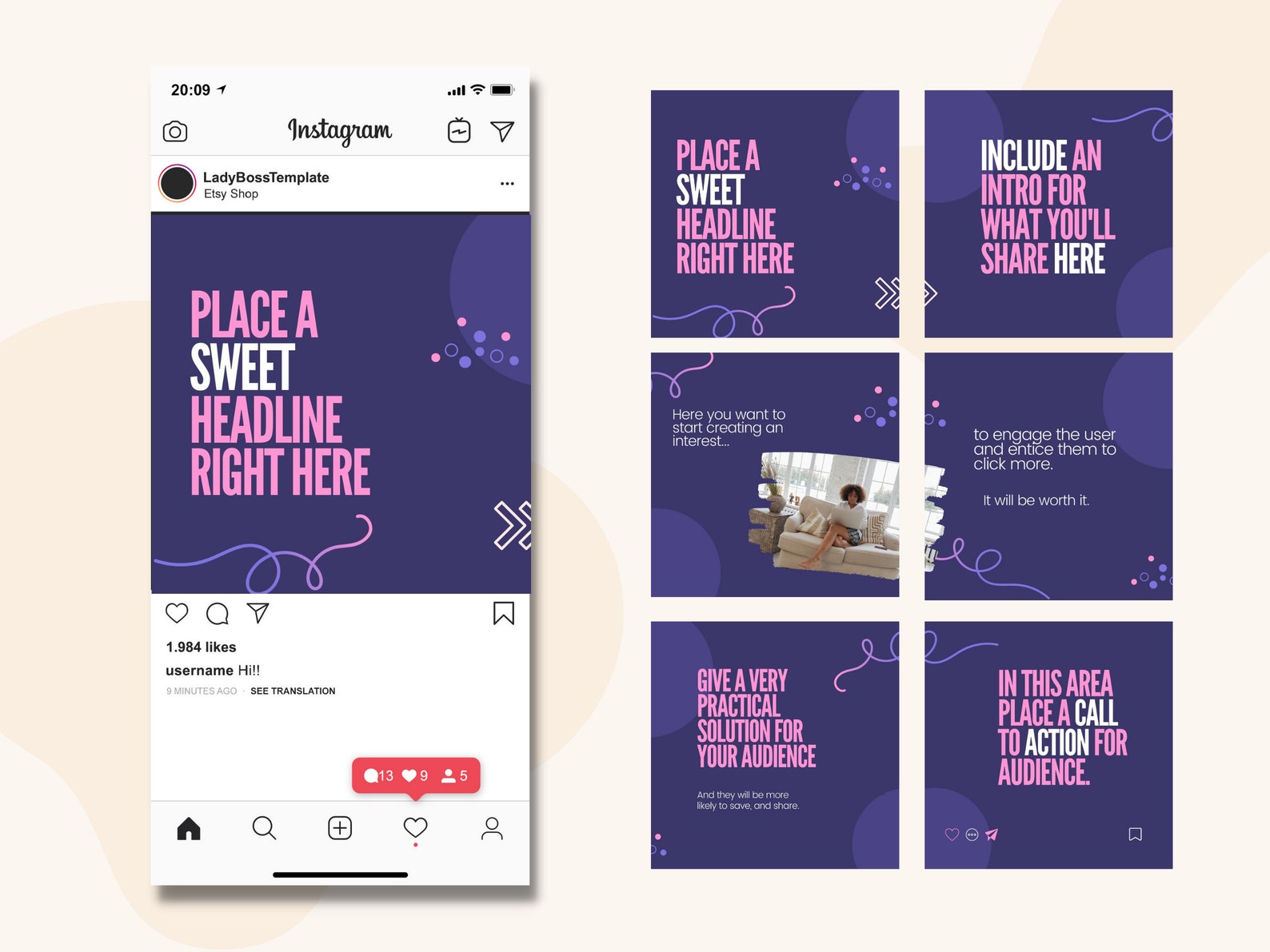 Instagram Carousel Post Template canva template IG Etsy