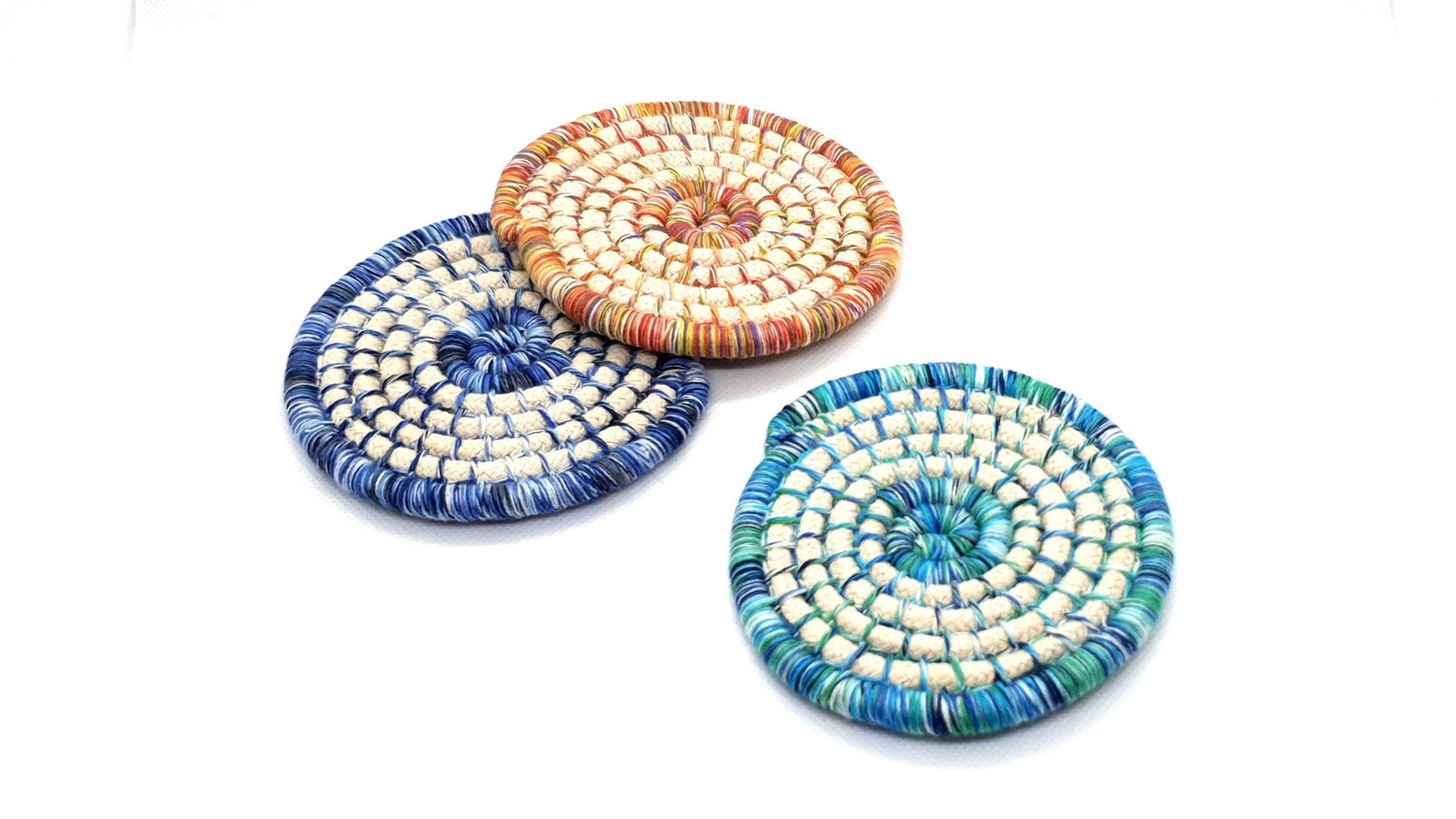 Handmade coasters with rope and multicolored threads Coasters Etsy
