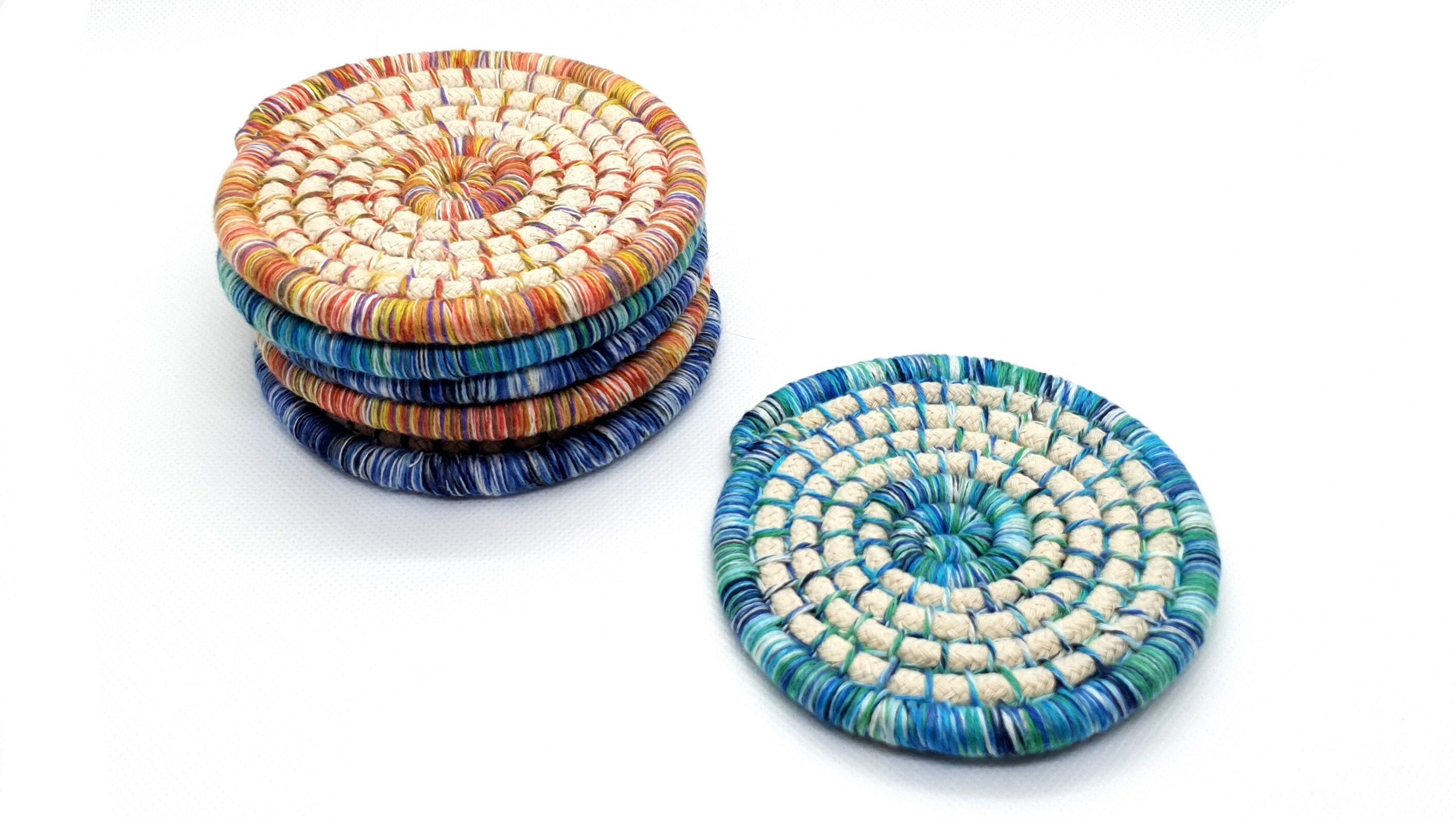 Handmade coasters with rope and multicolored threads Coasters Etsy