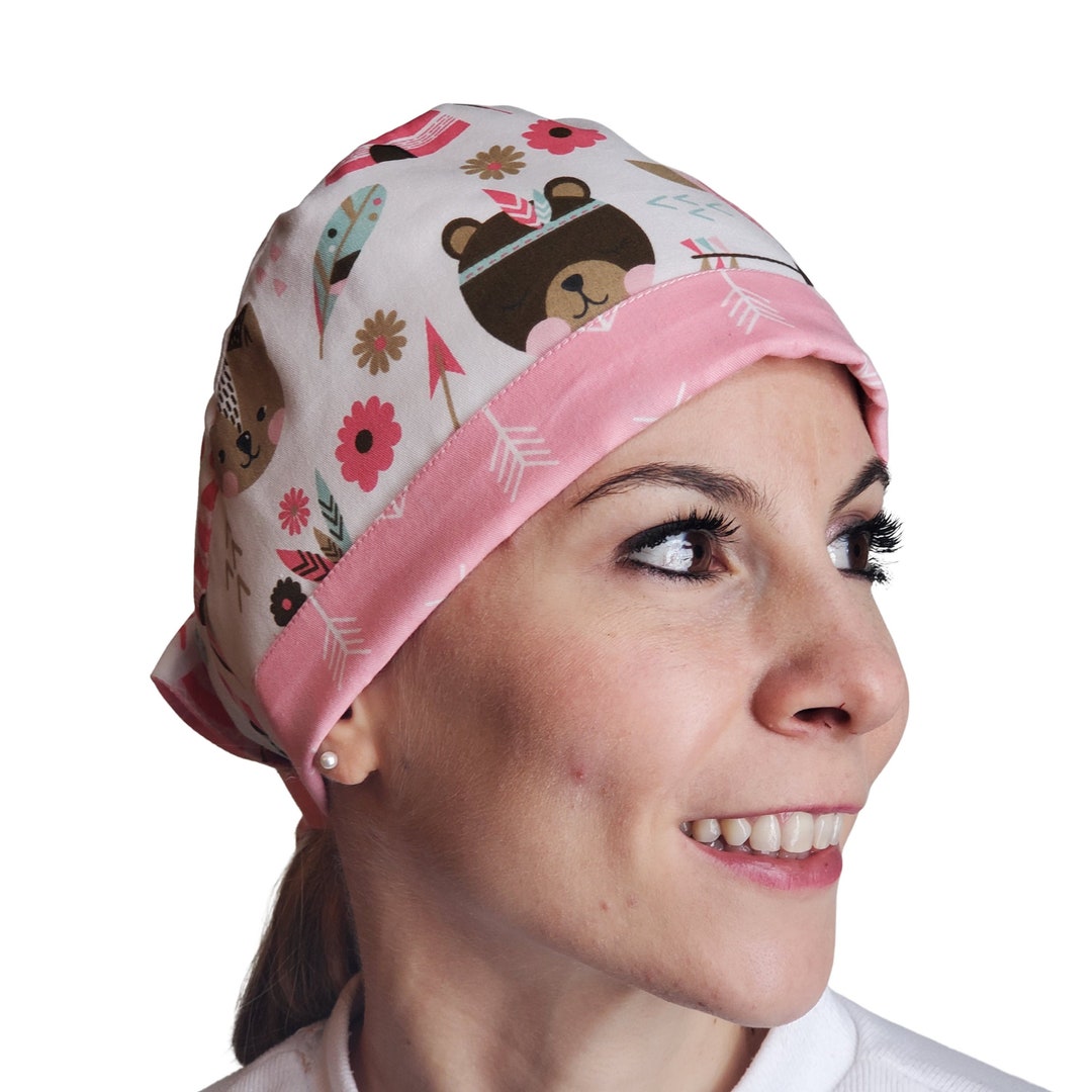 Pink Owl Scrub Cap, Surgical Cap, Animal Scrub Hat Made of 100 Cotton
