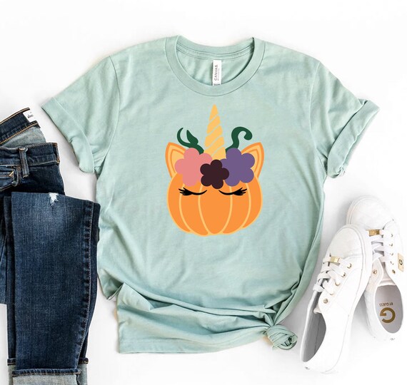 Unicorn Pumpkin T-shirt Cute Halloween 