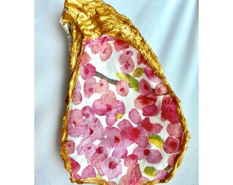 Pink Floral Oyster Ring Dish