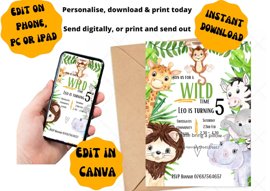 Jungle Party Invitation, Animals Birthday Invitation, Wild Time Party ...