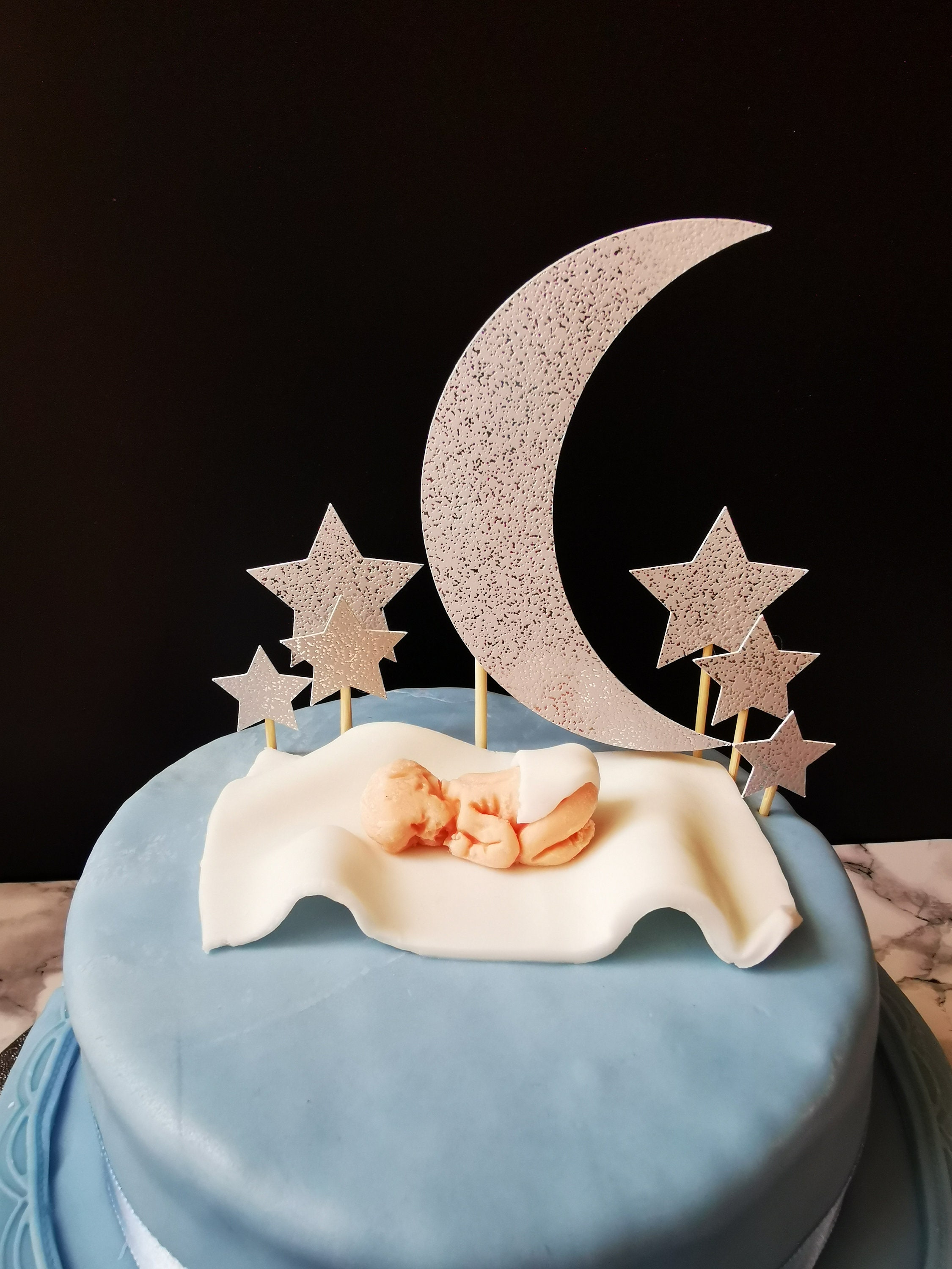 Baby shower cake topper moon and stars design glitter | Etsy