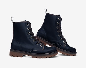 Navy Blue Boots Faux Leather