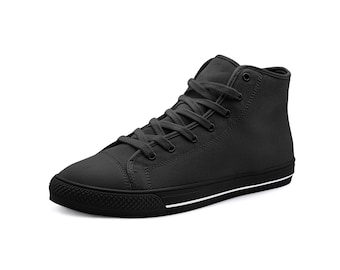 Schwarze Canvas-Sneaker mit hohem Schaft: Unisex-Freizeitschuhe zum Schnüren