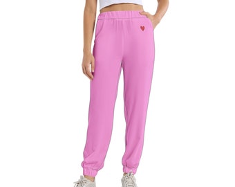 Roze trainingsbroek voor dames, taps toelopende joggingbroek met elastische taille