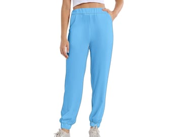 Light Blue Sweatpants Elastic Waist Tapered Blue Sweatpants