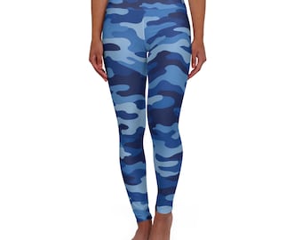 Camo Leggings Blue Camo Pattern High Waisted Leggings | Camo Yoga Leggings
