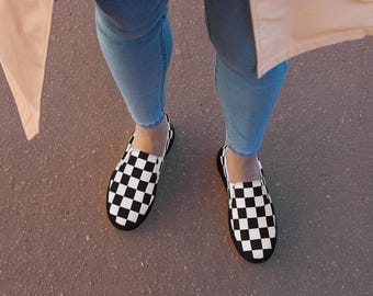 Womens black checkered sneakers Women’s slip-on canvas shoes