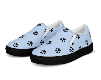 Blue Dog Paw Print Slip-On Canvas Shoes