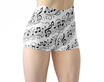 Leggings in weiß mit Musiknoten Yoga Shorts für Frauen
