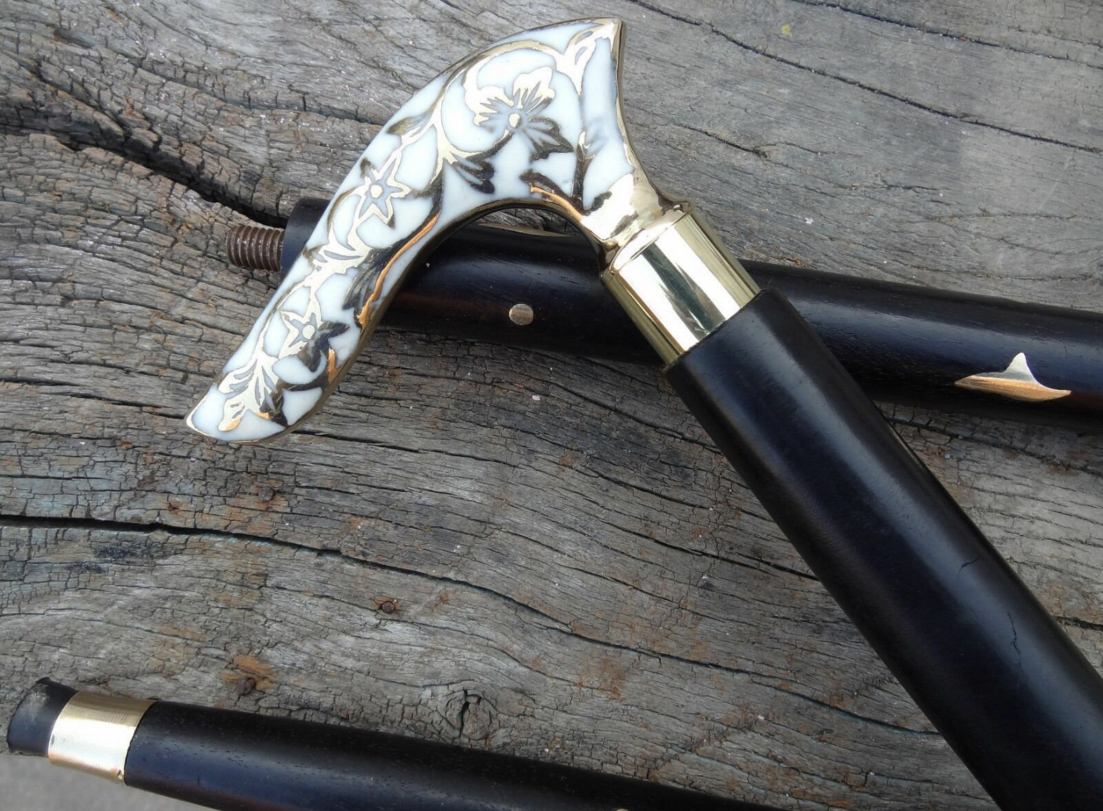 Brass Walking Cane Brass Antique Victorian Handle Wooden Etsy