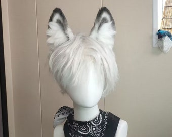 Gray dog ears，Cute Luxury Realistic dog ears Headband,Halloween Animal Ears Cosplay,Party Cosplay wolf Costume Ears，Birthday GIFT