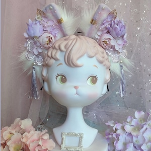 Purple fox ears，Cute Luxury Realistic flower cat Ear Headband,Halloween Animal Ears Cosplay,Cosplay Costume Ear，Party ear,Girl birthday gift