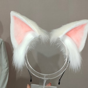 White fox ears，Cute Luxury Realistic wolf Ears Headband,Halloween Animal Ears Cosplay,Cosplay Costume Ears，Party big ear,Girl birthday gift